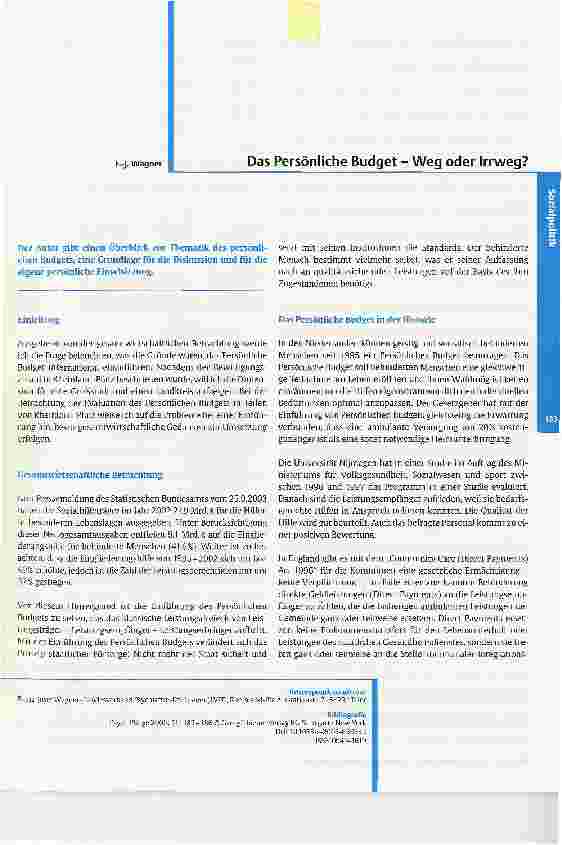 Vorschauseite 1: Das Persönliche Budget - Weg oder Irrweg?