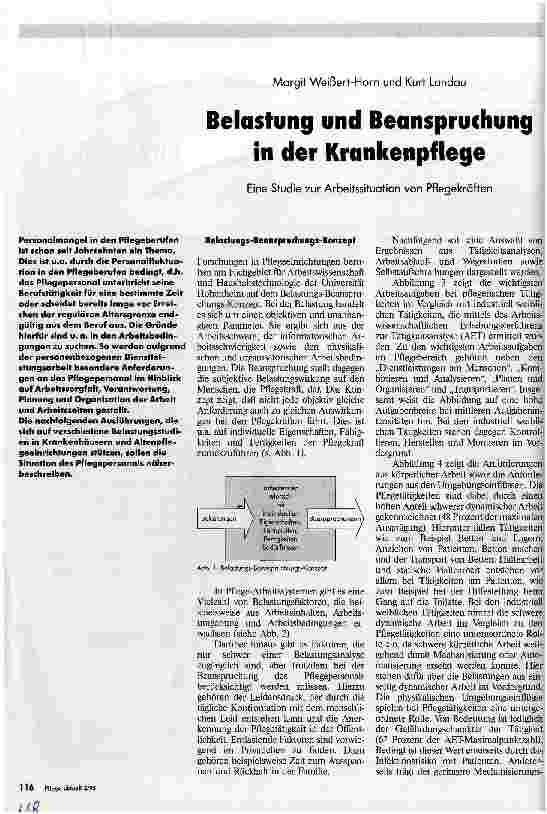 Vorschauseite 1: Belastung und Beanspruchung in der Krankenpflege Eine Studie zur Arbeitssituation von Pflegekräften