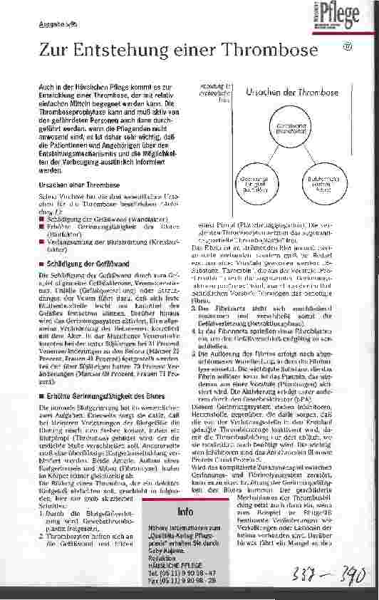 Vorschauseite 1: Zur Entstehung einer Thrombose