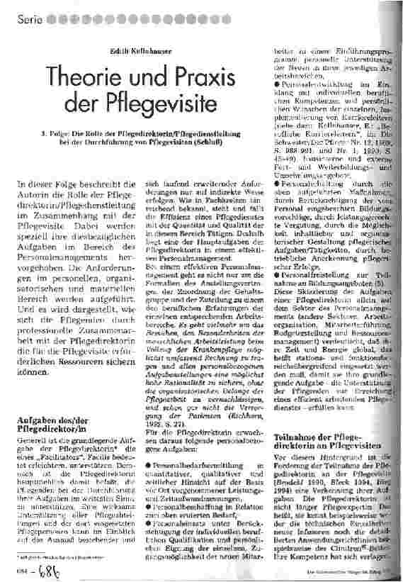 Vorschauseite 1: Theorie und Praxis der Pflegevisite 8. Folge: Die Rolle der Pflegedirektorin/Pflegedienstleitung bei der Durchführung von Pflegevisiten (Schluß)