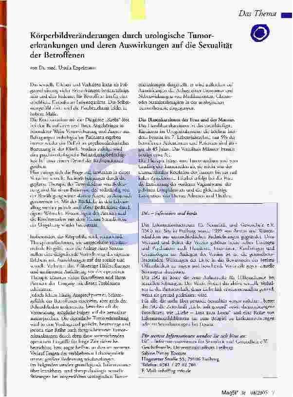 Vorschauseite 1: Körperbildveränderungen durch urologische Tumorerkrankungen und deren Auswirkungen auf die Sexualität der Betroffenen