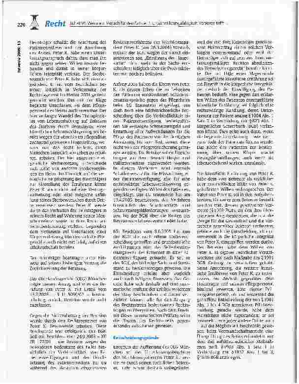 Vorschauseite 2: Wenn ein Mensch für den Fall der Nichteinwilligungsfähigkeit Vorsorge trifft und eine Patientenverfügung verfasst hat, muss seinem Selbstbestimmungsrecht Vorrang vor Überlegungen…
