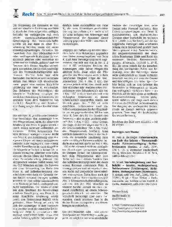 Vorschauseite 3: Wenn ein Mensch für den Fall der Nichteinwilligungsfähigkeit Vorsorge trifft und eine Patientenverfügung verfasst hat, muss seinem Selbstbestimmungsrecht Vorrang vor Überlegungen…