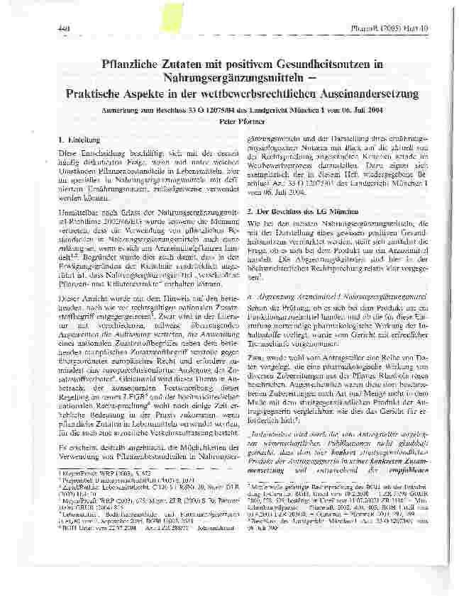 Vorschauseite 1: Pflanzliche Zutaten mit positivem Gesundheitsnutzen in Nahrungsergänzungsmitteln - Praktische Aspekte in der wettbewerbsrechtlichen Auseinandersetzung