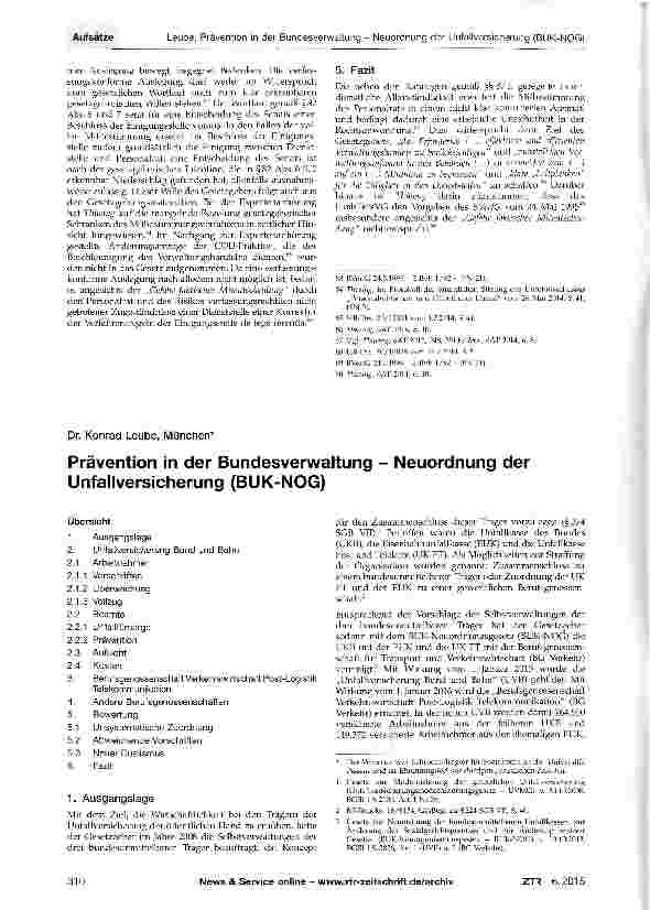 Vorschauseite 1: Prävention in der Bundesverwaltung - Neuordnung der Unfallversicherung (BUK-NOG)