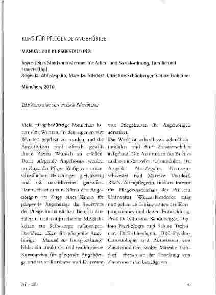 Vorschauseite 1: KURS FÜR PFLEGENDE ANGEHÖRIGE -MANUAL ZUR KURSGESTALTUNG