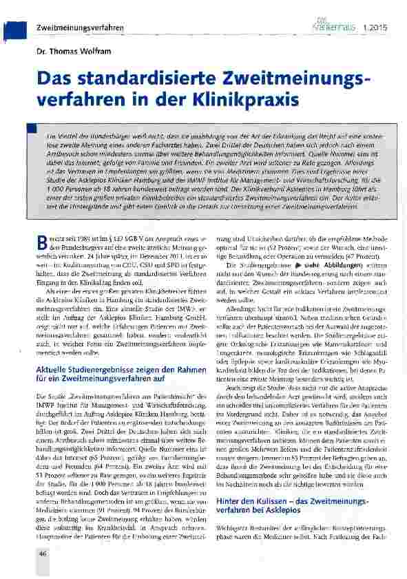 Vorschauseite 1: Das standardisierte Zweitmeinungs-verfahren in der Klinikpraxis