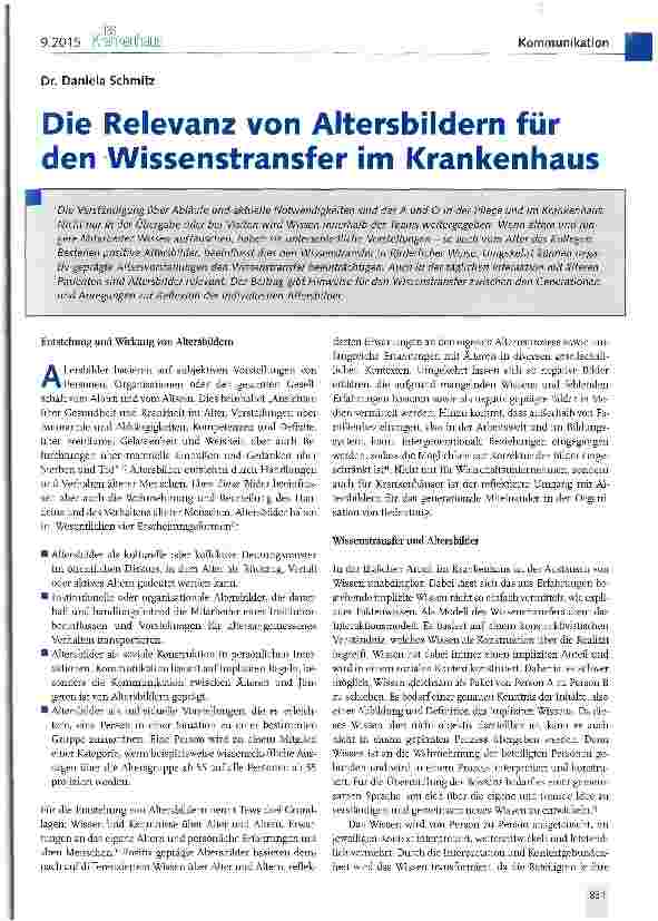 Vorschauseite 1: Die Relevanz von Altersbildern für den Wissenstransfer im Krankenhaus