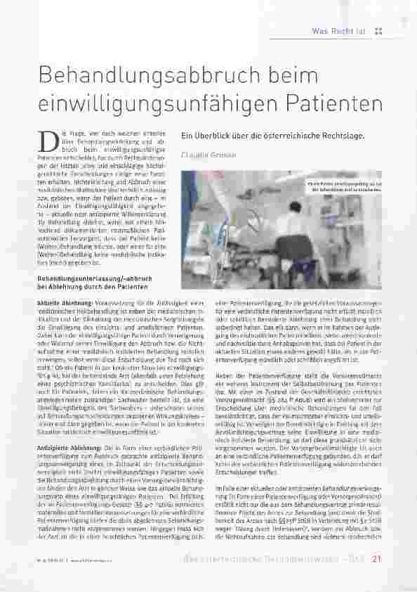 Vorschauseite 1: Behandlungsabbruch beim einwilligungsunfähigen Patienten