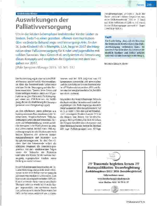 Vorschauseite 1: Auswirkungen der Palliativversorgung