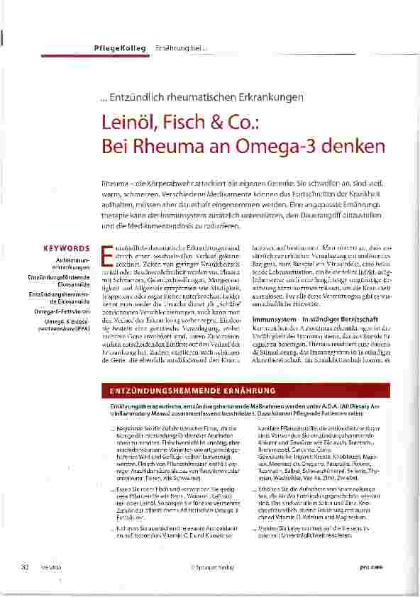 Vorschauseite 1: Entzündlich rheumatischen Erkrankungen Leinöl, Fisch & Co. : Bei Rheuma an Omega-3 denken