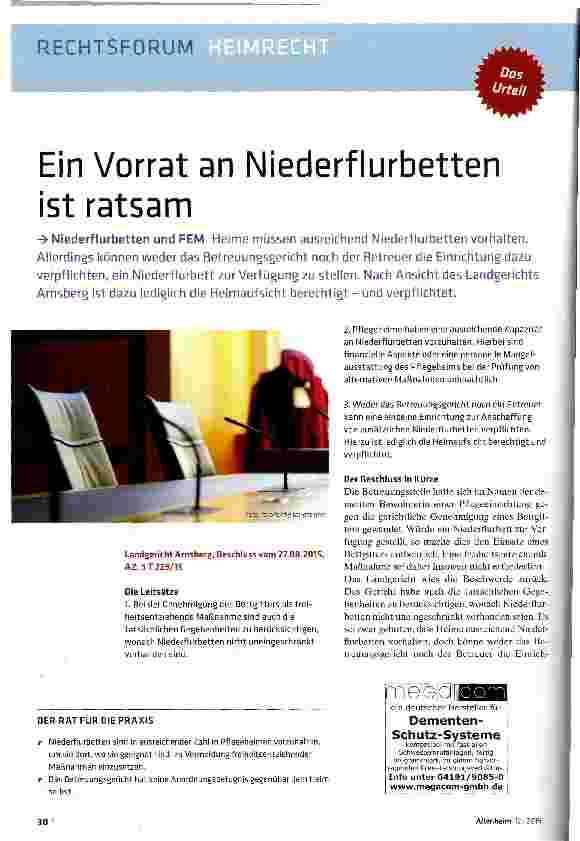 Vorschauseite 1: Ein Vorrat an Niederflurbetten ist ratsam