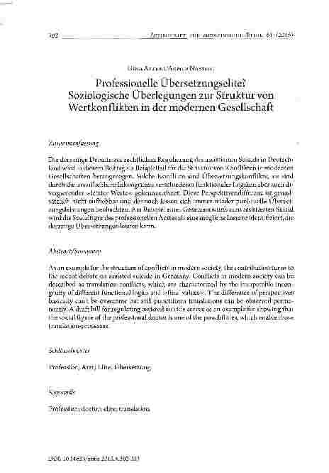 Vorschauseite 1: Professionelle Übersetzungselite? Soziologische Überlegungen zur Struktur von Wertkonflikten in der modernen Gesellschaft