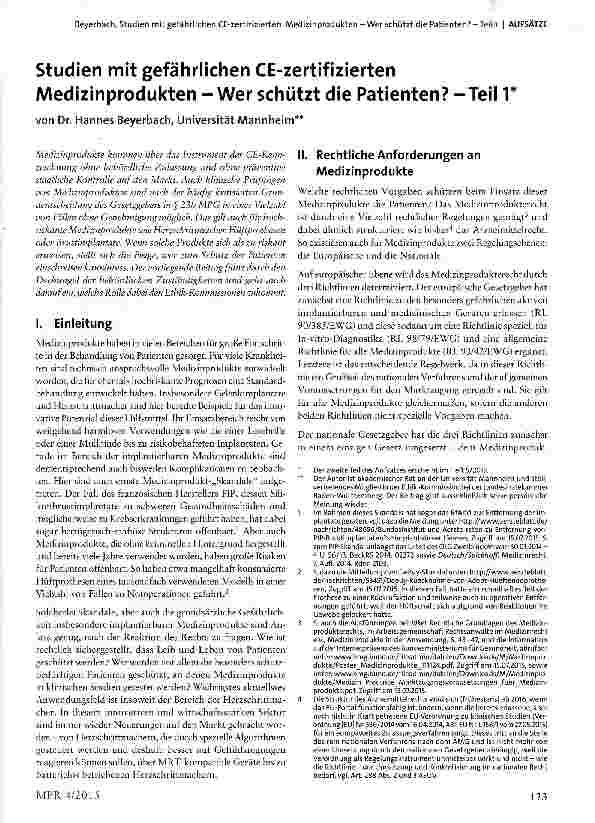 Vorschauseite 1: Studien mit gefährlichen CE-zertifizierten Medizinprodukten - Wer schützt die Patienten? - Teil 1