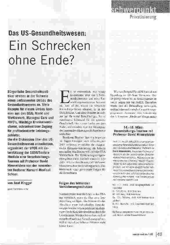 Vorschauseite 1: Das US-Gesundheitswesen: Ein Schrecken ohne Ende?