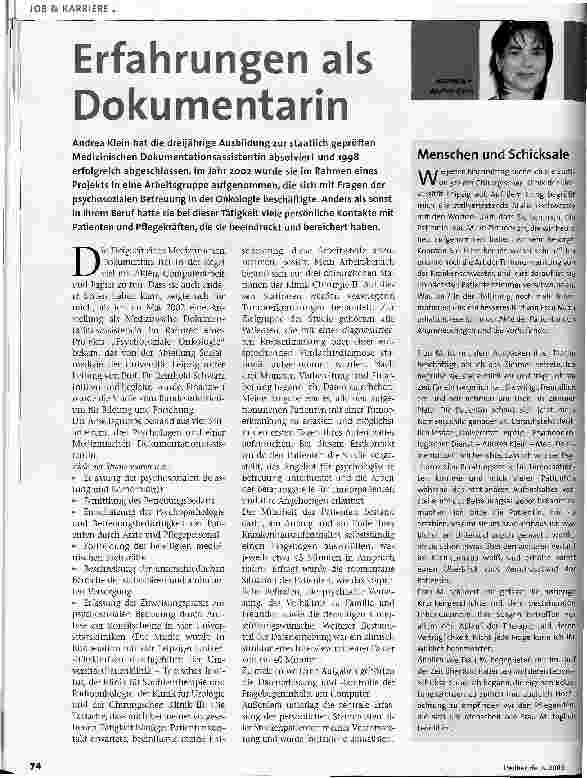 Vorschauseite 1: Erfahrungen als Dokumentarin