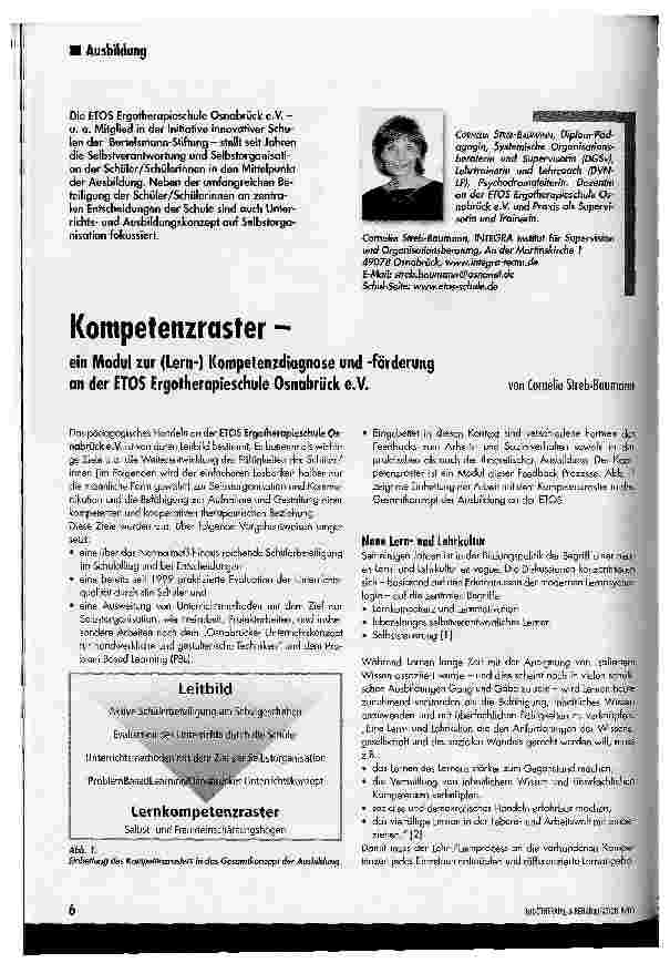 Vorschauseite 1: Kompetenzrasterein Modul zur (Lern-) Kompetenzdiagnose und -förderung der ETOS Ergotherapieschule Osnabrück e. V.