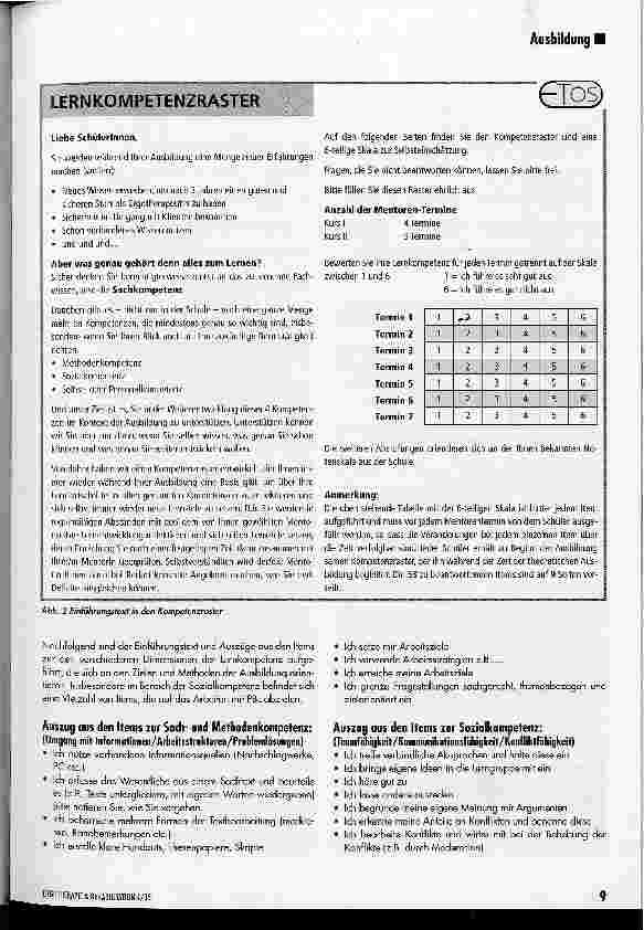 Vorschauseite 4: Kompetenzrasterein Modul zur (Lern-) Kompetenzdiagnose und -förderung der ETOS Ergotherapieschule Osnabrück e. V.