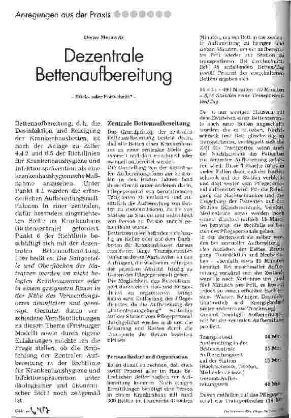 Vorschauseite 1: Dezentrale Bettenaufbereitung Rückoder Fortschritt?