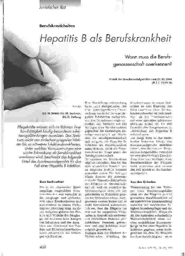 Vorschauseite 1: Hepatitis B als Berufskrankheit