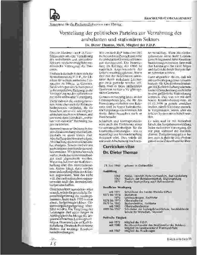 Vorschauseite 1: Vorstellung der politischen Parteien zur Verzahnung des ambulanten und stationären Sektors