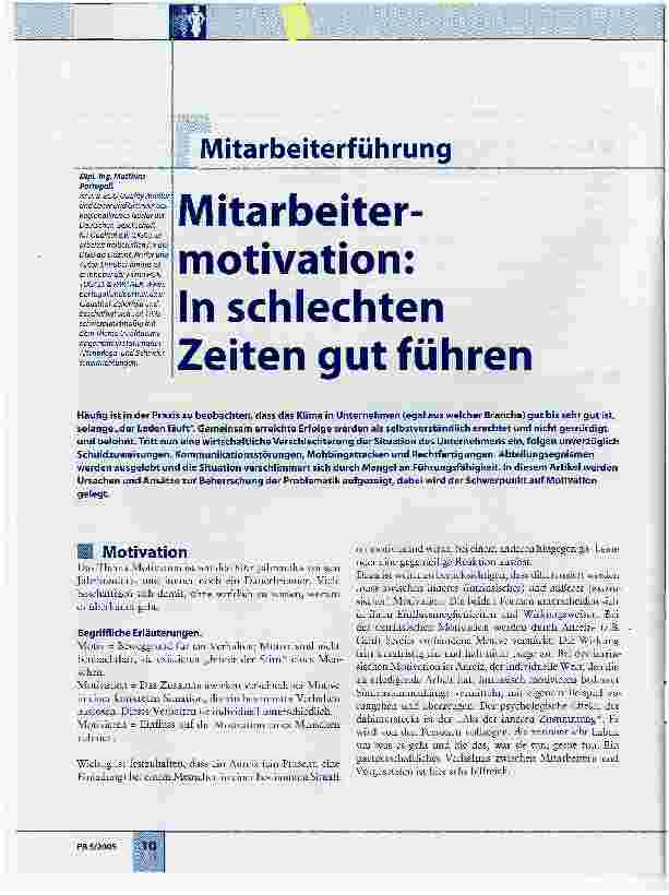 Vorschauseite 1: Mitarbeitermotivation: In schlechten Zeiten gut führen