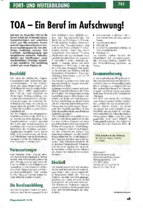 Vorschauseite 1: TOA - Ein Beruf im Aufschwung!