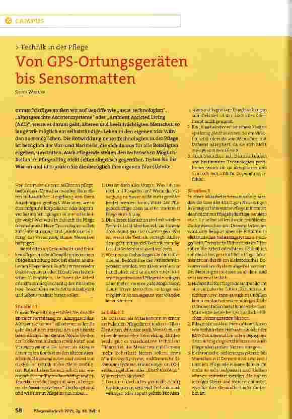 Vorschauseite 1: Technik in der Pflege Von GPS-Ortungsgeräten bis Sensormatten