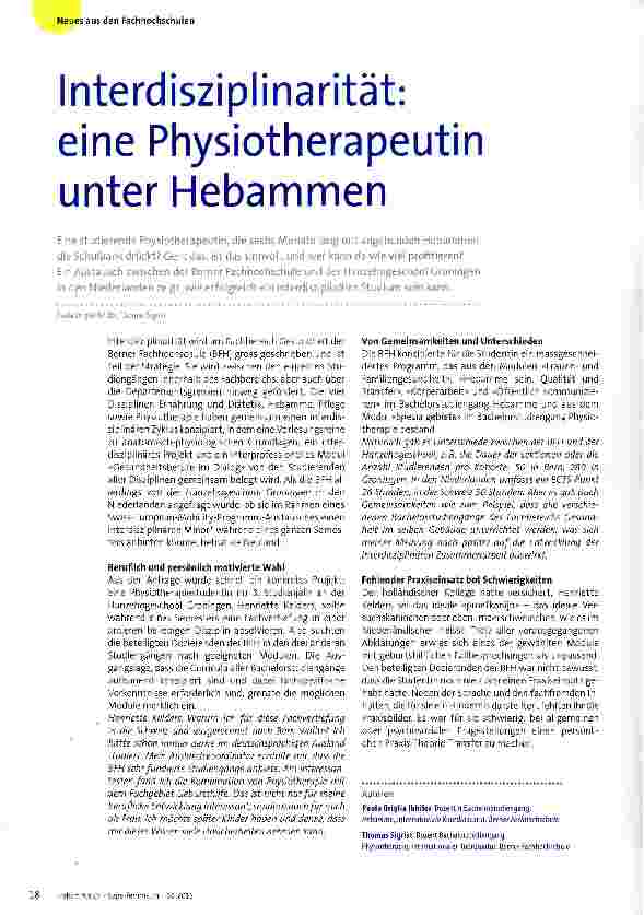 Vorschauseite 1: Interdisziplinarität: eine Physiotherapeutin unter Hebammen