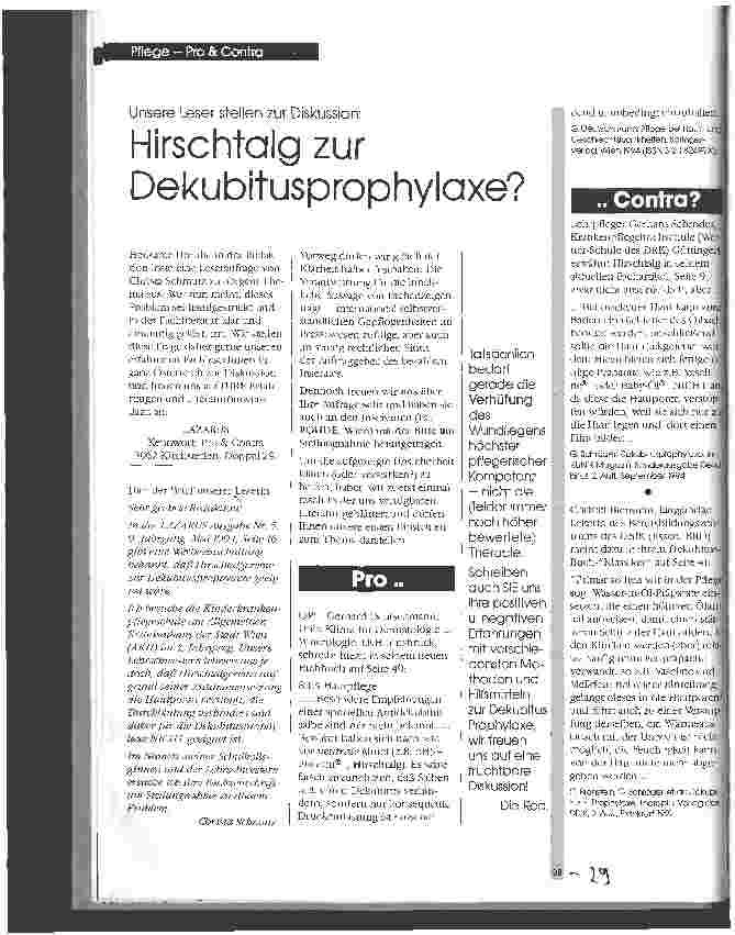 Vorschauseite 1: Pflege - Pro & Contra Hirschtalg zur Dekubitusprophylaxe?
