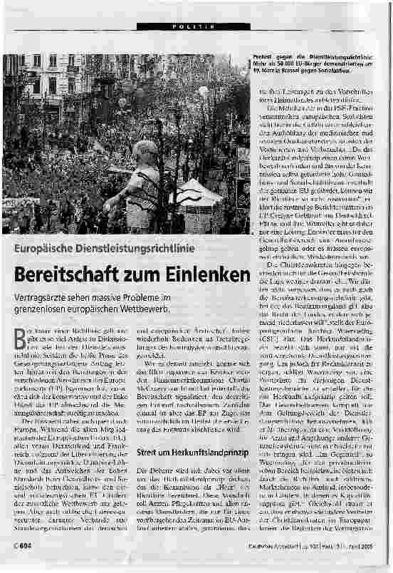 Vorschauseite 1: Bereitschaft zum EinlenkenEuropäische Dienstleistungsrichtlinie