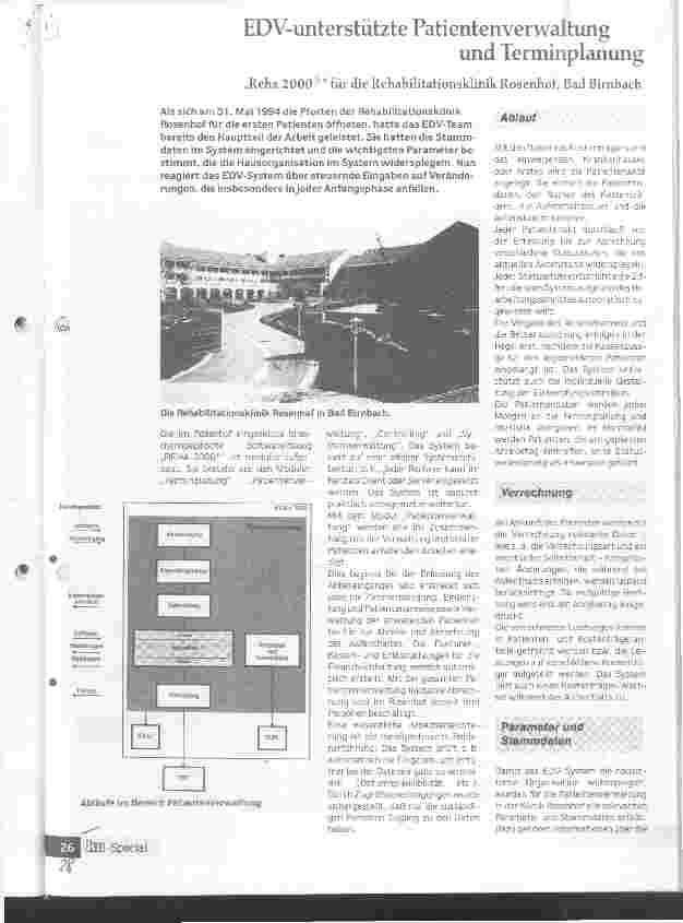 Vorschauseite 1: EDV-unterstützte Patientenverwaltung und Terminplanung Reha 2000 für die Rehabilitationsklinik Rosenhof, Bad Birnbach
