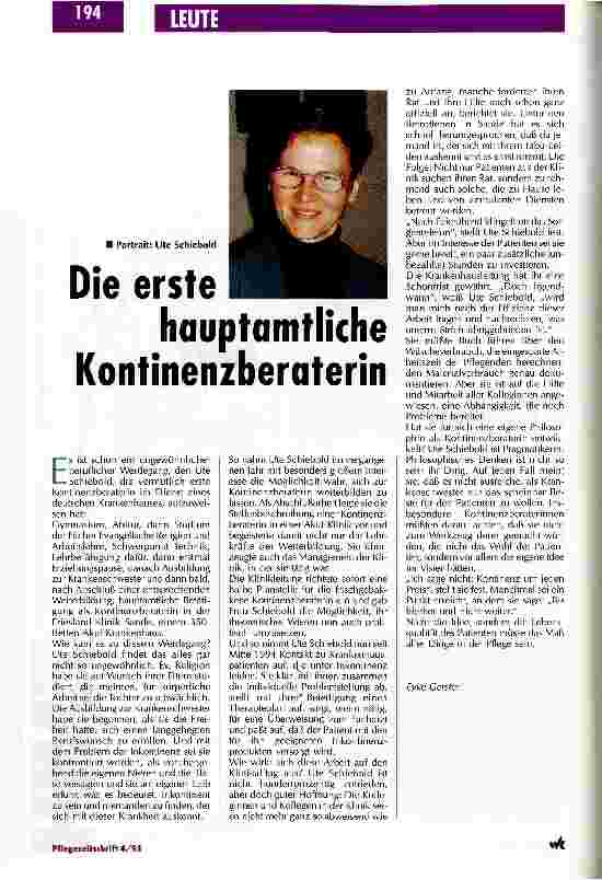 Vorschauseite 1: Die erste hauptamtliche Kontinenzberaterin Portrait: Unte Schiebold