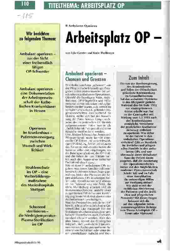 Vorschauseite 1: Arbeitsplatz OP - Traum oder Alptraum? Ambulantes Operieren