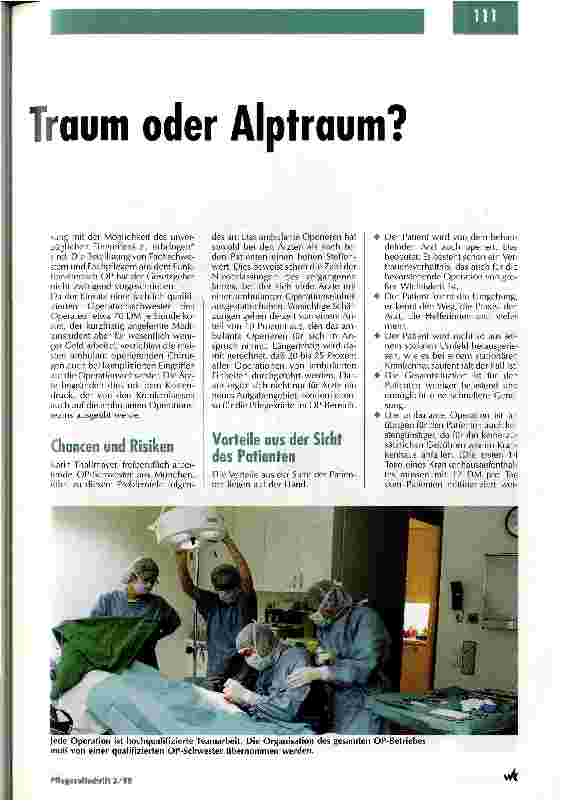 Vorschauseite 2: Arbeitsplatz OP - Traum oder Alptraum? Ambulantes Operieren