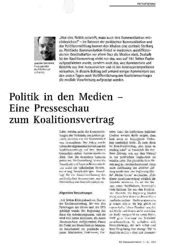 Vorschauseite 1: Politik in den Medien - Eine Presseschau zum Koalitionsvertrag