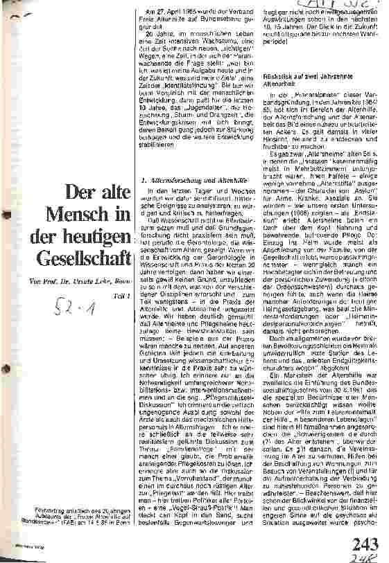 Vorschauseite 1: Der alte Mensch in der heutigen Gesellschaft 1.Teil