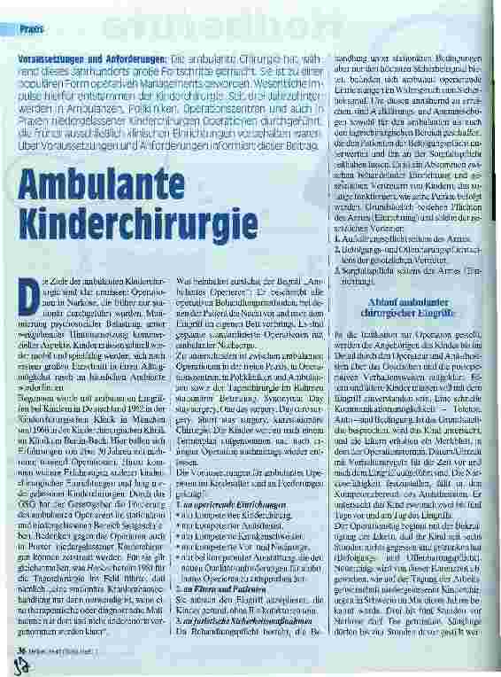 Vorschauseite 1: Ambulante Kinderchirurgie Voraussetzungen und Anforderungen