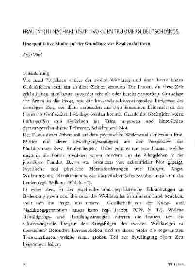 Vorschauseite 1: FRAUEN DER NACHKRIEGSZEIT VOR DEN TRÜMMERN DEUTSCHLANDS. Eine qualitative Studie auf der Grundlage von Resilienzfaktoren