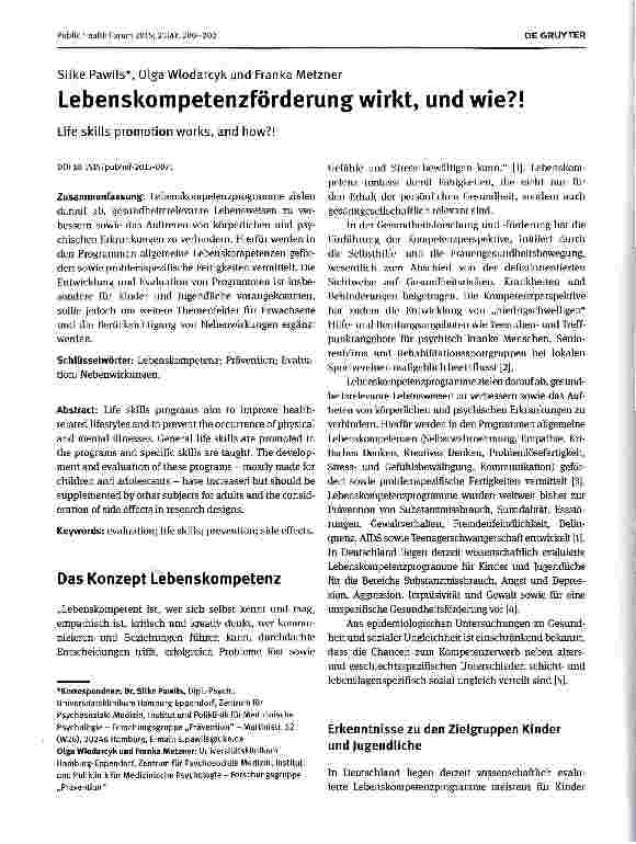 Vorschauseite 1: Lebenskompetenzförderung wirkt, und wie?!