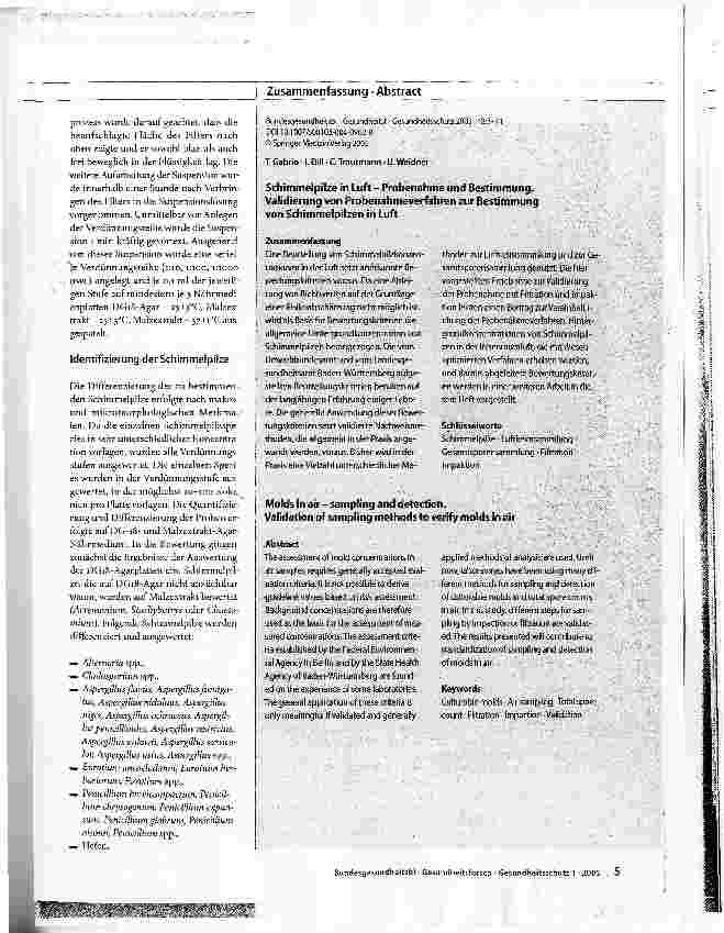 Vorschauseite 3: Schimmelpilze in Luft -Probenahme und BestimmungValidierung von Probenahmeverfahren zur Bestimmung von Schimmelpilzen in Luft