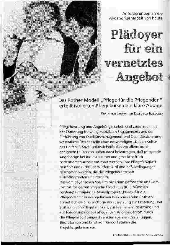 Vorschauseite 1: Plädoyer für ein vernetztes Angebot Anforderungen an die Angehörigen von heute Das Rother Modell Pflege für die Pflegenden erteilt isolierten Pflegekursen eine klare Absage