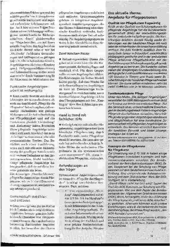 Vorschauseite 5: Plädoyer für ein vernetztes Angebot Anforderungen an die Angehörigen von heute Das Rother Modell Pflege für die Pflegenden erteilt isolierten Pflegekursen eine klare Absage