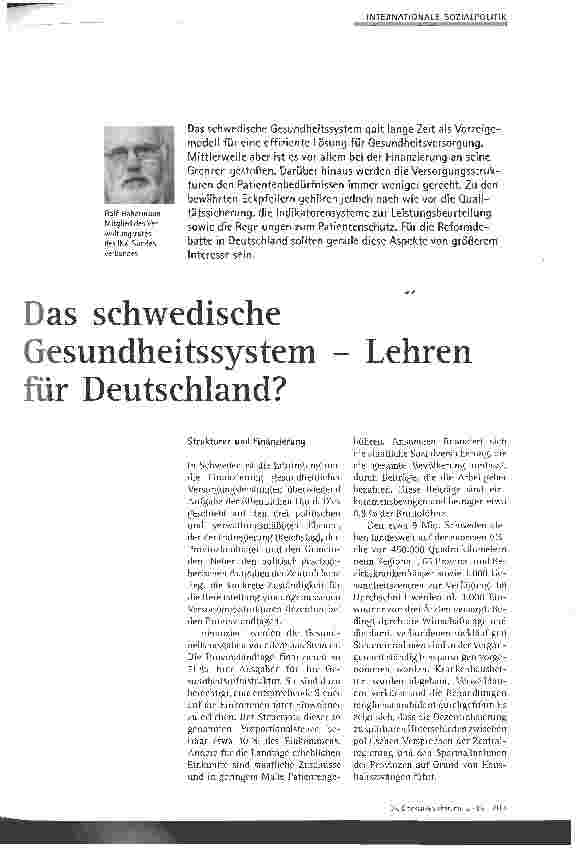 Vorschauseite 1: Das schwedische Gesundheitssystem - Lehren für Deutschland?