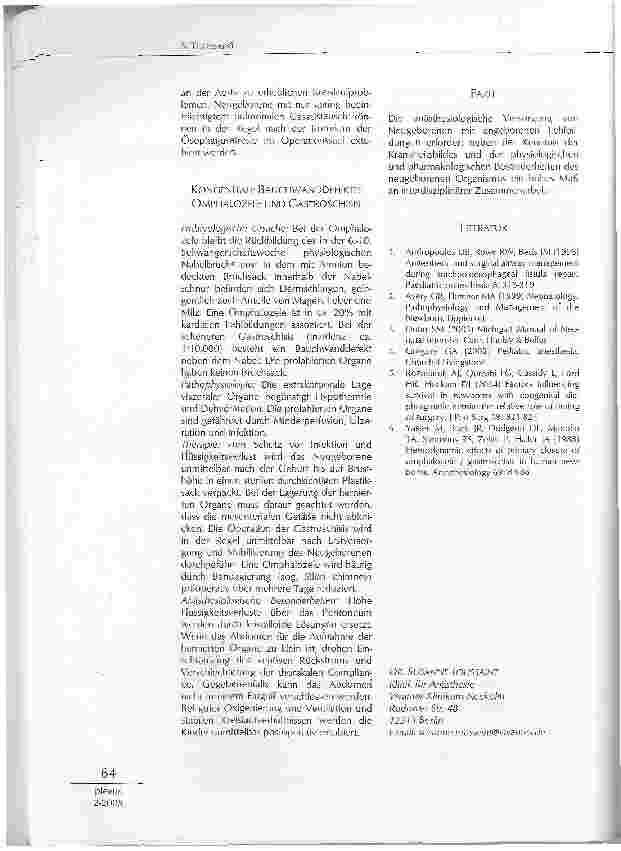 Vorschauseite 3: ANÄSTHESIE BEI NEONATALEN FEHLBILDUNGEN