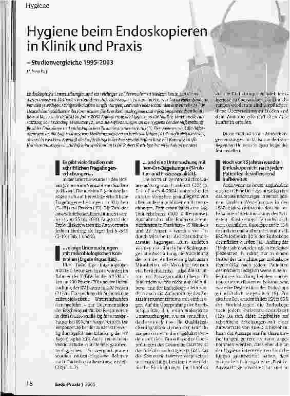 Vorschauseite 1: Hygjene beim Endoskopieren in Klinik und PraxisStudienvergleiche 1995-2003