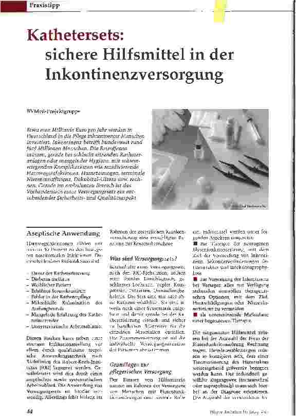 Vorschauseite 1: Kathetersets: sichere Hilfsmittel in der Inkontinenzversorgung