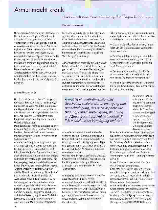 Vorschauseite 1: Armut macht krankDas ist auch eine Herausforderung für Pflegende in Europa