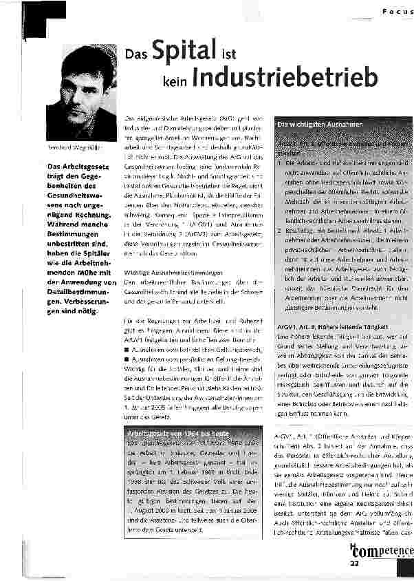 Vorschauseite 1: Das Spital ist kein Industriebetrieb