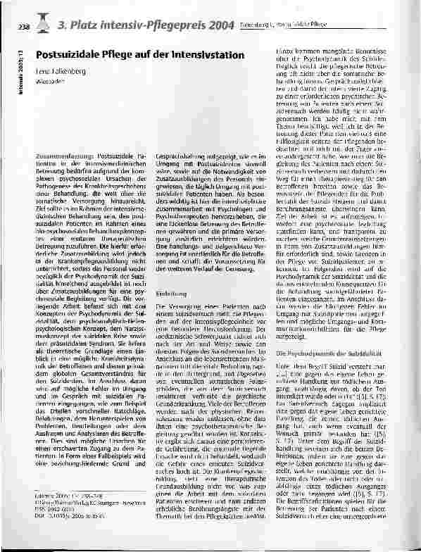 Vorschauseite 1: Postsuizidale Pflege auf der Intensivstation